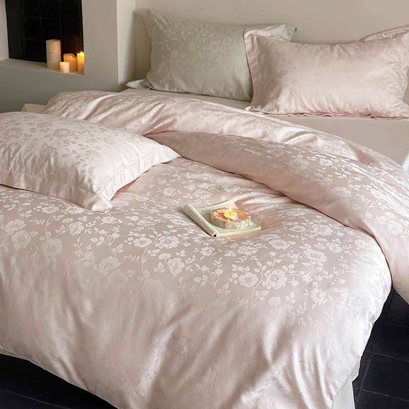 25少女轻奢风四季100支长绒棉全棉四件套 花卉提花被套床品粉绿色,电子元器件市场,其它元器件,淘宝优惠券,粉丝福利购,淘宝优惠卷