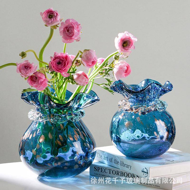 客厅办公室钱袋子玻璃花瓶奢侈艺术品摆件玄关展柜高档花器鲜花瓶