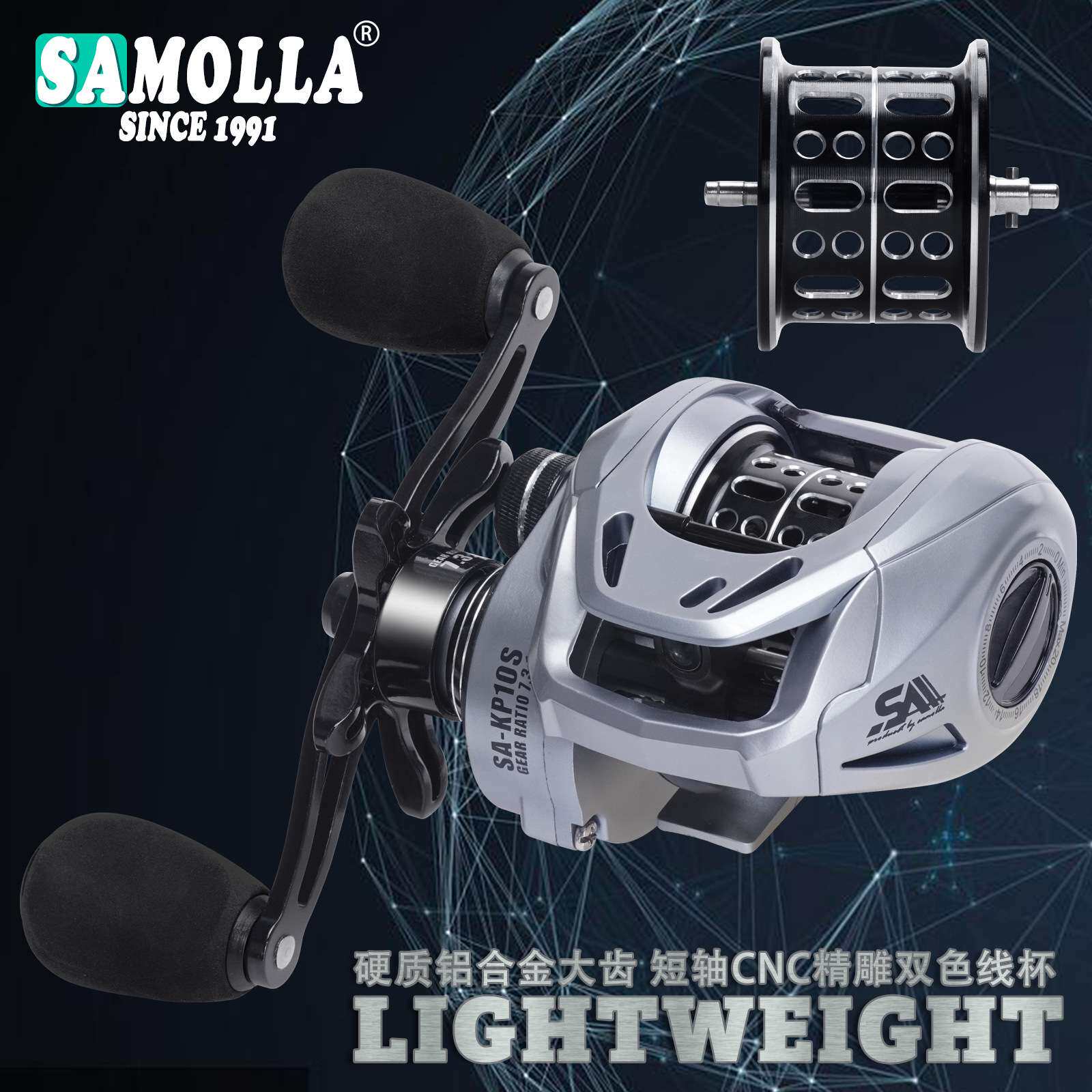 2025新款SAMOLLA水滴轮微物卸力报警防炸线渔轮短轴轻量化KP10S
