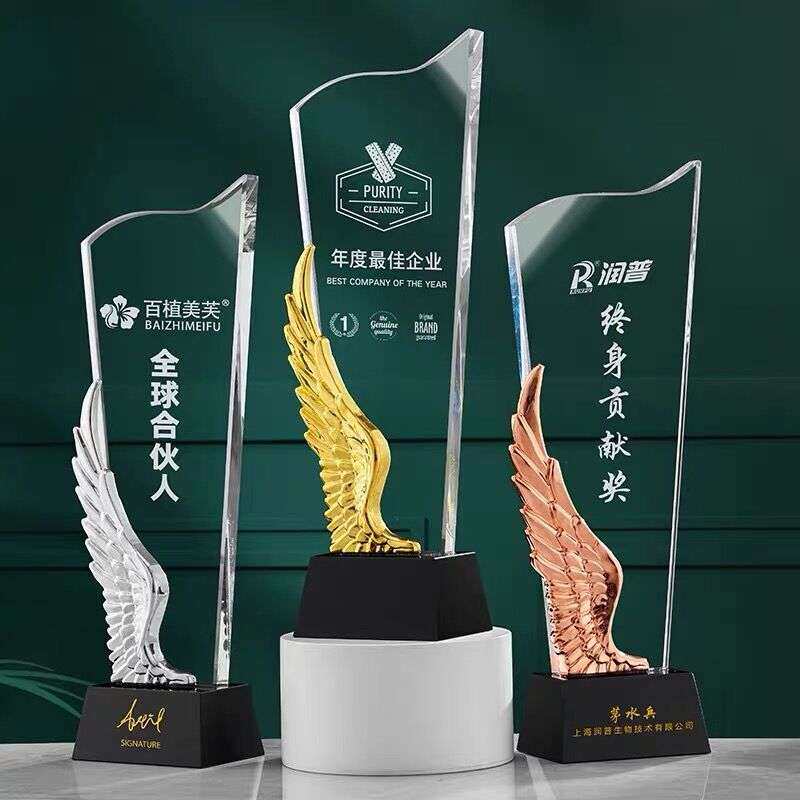高档大气水晶金属奖杯创意天使翅膀创意优秀员工表彰奖杯奖品
