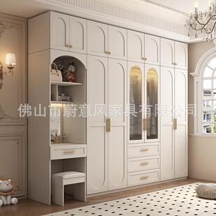 奶油风卧室家衣柜现用代储QCT简书桌一体带玻璃门组约合收纳物衣