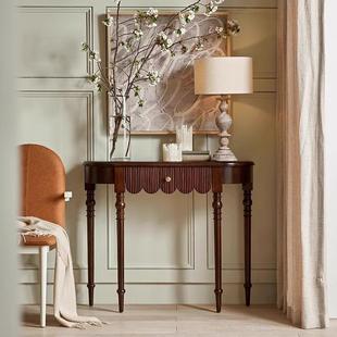 法式复古实户木玄关柜桌小型家靠314墙装饰桌过道子美用式半圆玄
