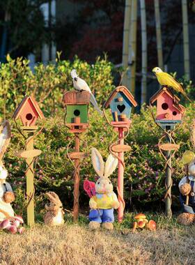 户外庭院装饰插底房装子木环创摆件园鸟窝阳台地插幼屋儿Z12园花