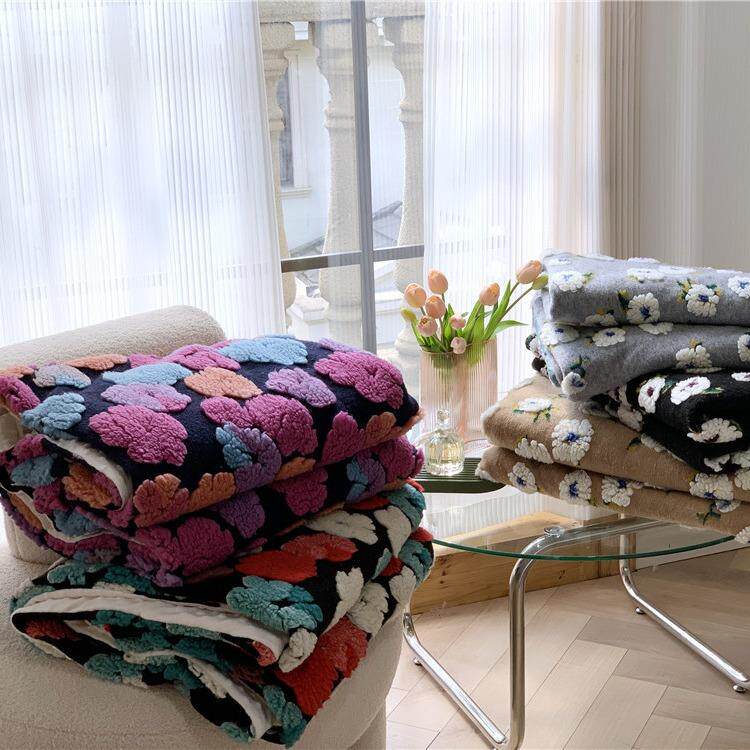 AM秋办0冬立体提花25睡g豆豆绒毛毯保暖冬季加厚公室午单人盖毯