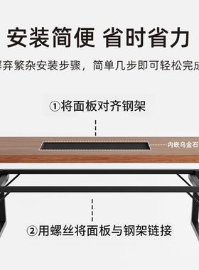 茶桌组合RER嵌式石茶盘一体仿实椅木色茶桌几办公室入茶泡茶台