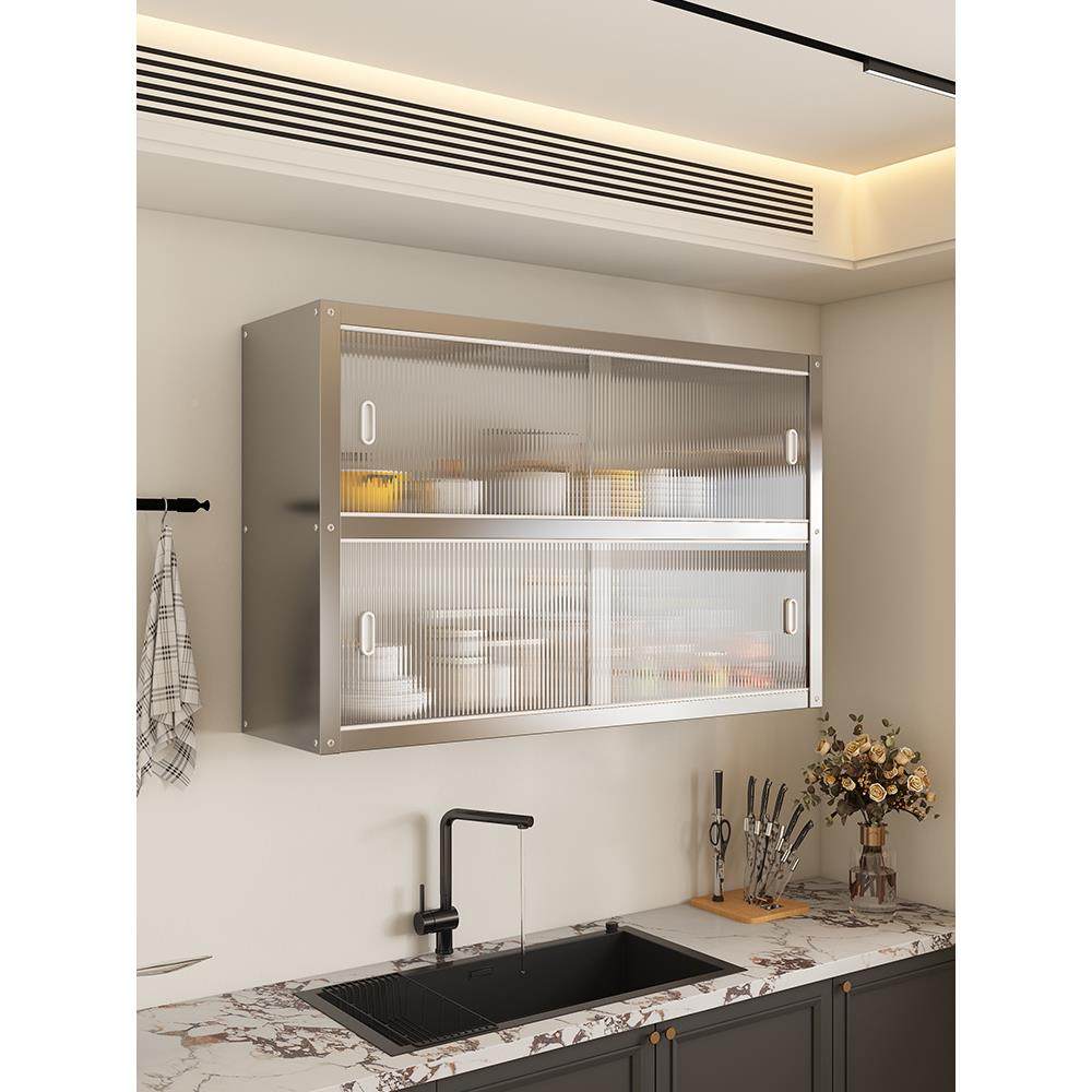 厨房置物壁Fhzmruux不物锈钢壁挂式挂墙上柜上悬空吊墙储推拉架门,厨房/烹饪用具,抹布架/厨房清洁收纳架,淘宝优惠券,粉丝福利购,淘宝优惠卷