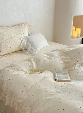 款法式棉全棉花边CJO被套纯棉床套盖三件四新季夹加厚防滑荷叶边