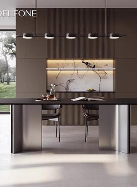 岩板餐桌家NOK用意式极简202奢5新款轻方形小黑户型长色岩板餐桌