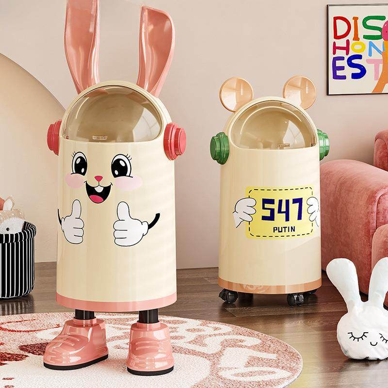 创意垃圾兔桶卡通家用翻盖高颜53454215值耳朵带双盖滑轮厨房客厅