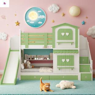 儿公童床女孩两上下床层风城主堡床滑梯床多功能无品牌/儿童床二