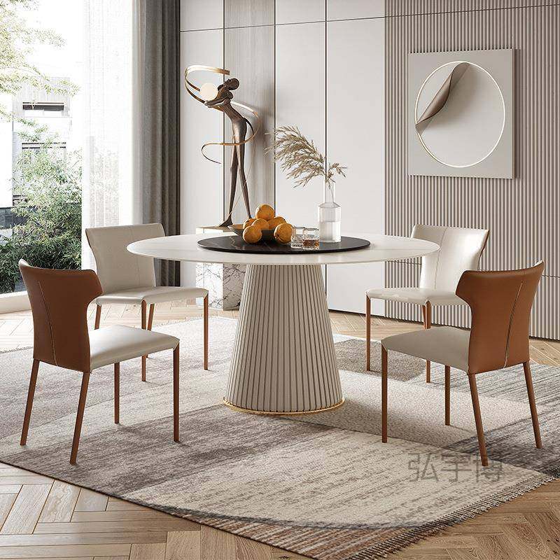 FS亮光4073岩板餐小桌家用组户型现代简约子带转盘桌旋转圆桌椅合