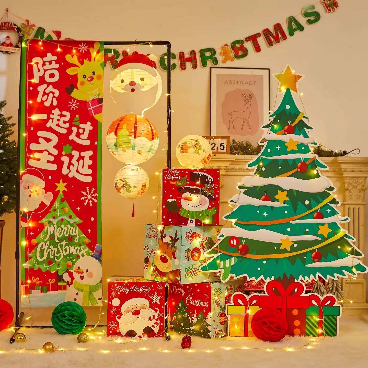 幼儿FPW园圣诞装围饰品店铺橱窗门口打卡拍照氛场节景置挂布布摆