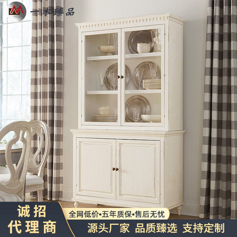 法式复古实木玻璃门酒柜餐边柜