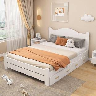 人新款童床男孩家优选儿童床女孩粉色双床单儿人侧卧实用木床无品