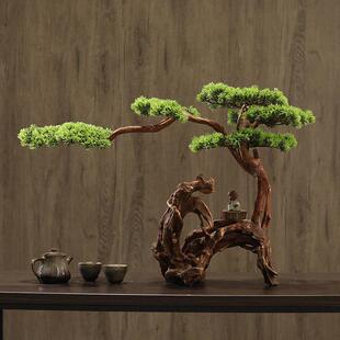 仿真迎客松人松罗汉玄松桌面微观松树关客QSY景厅假美树造景摆件