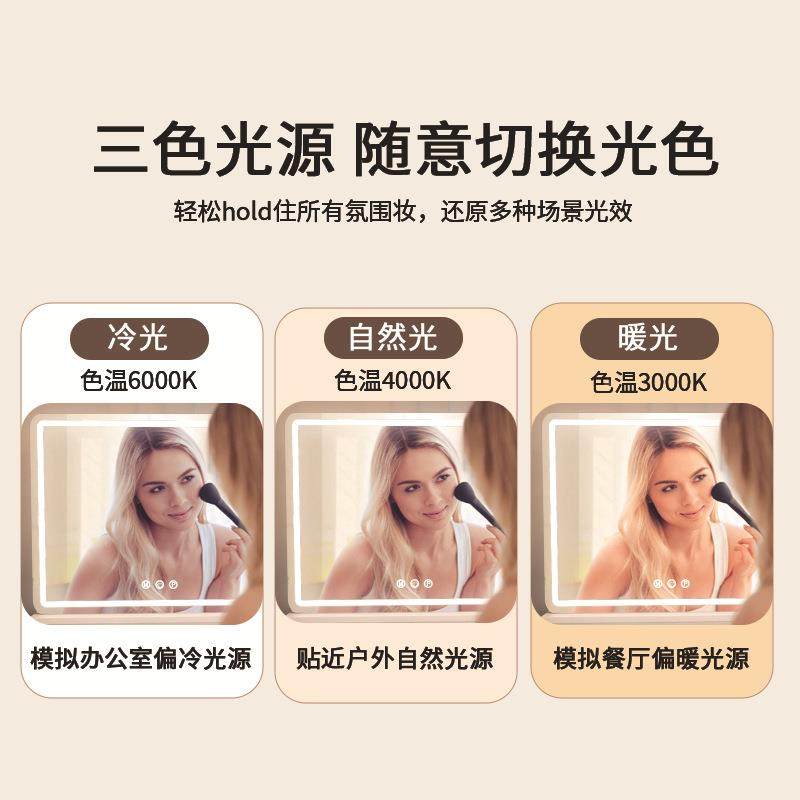 镜子带灯台桌面大号梳妆镜led卧室网式红学生家壁用可妆760挂式化