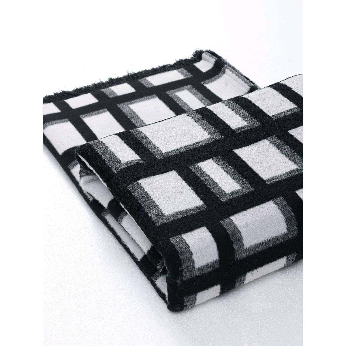 百搭黑白灰格子搭厅毯样板房客沙发卧巾室宿床尾民酒店软装装DJ12