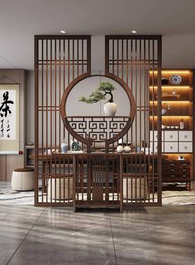 新中式实木屏风隔断字客厅入户门装玄饰关遮挡福格栅入门现674代