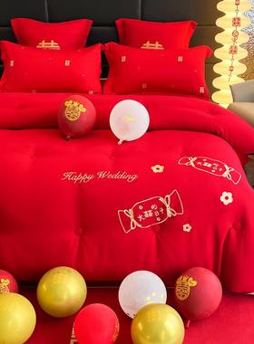 新款大红色双结婚陪嫁被子婚被庆喜被YJ人棉被暖芯冬加厚保四季通
