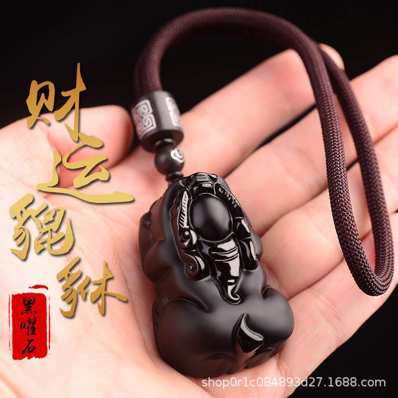 黑曜石貔貅手把件男女款文玩貔貅把玩件聚财纳福貔貅手抓件把玩件