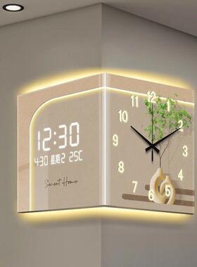 新8bFrf8EX创意轻奢转角双面挂钟简约数现代客厅表钟感应款显静音