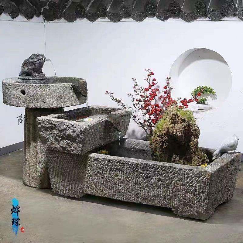 石槽户外庭复花盆老石槽区古景PDD32566庭院摆院件猪槽石盆流水组