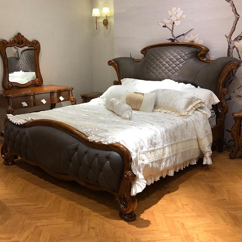 乌金木实木床美式床双人床真皮雕花床欧式床卧室套房成套新婚家具
