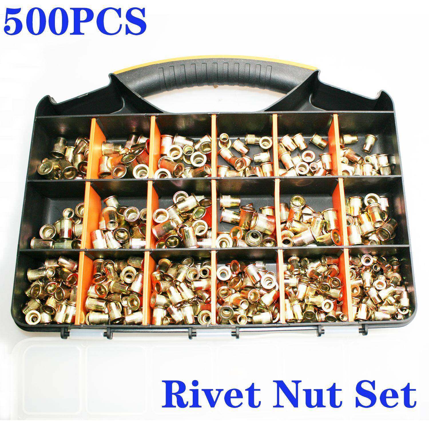 工厂500PCS盒装公英制拉铆螺母镀彩锌钢竖纹套装组合