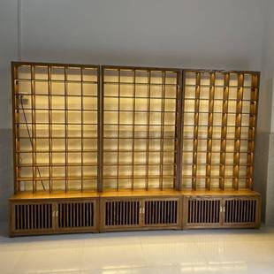 榆木新中式实木博古架置物架紫砂壶格子收纳柜茶杯茶具带灯展示架