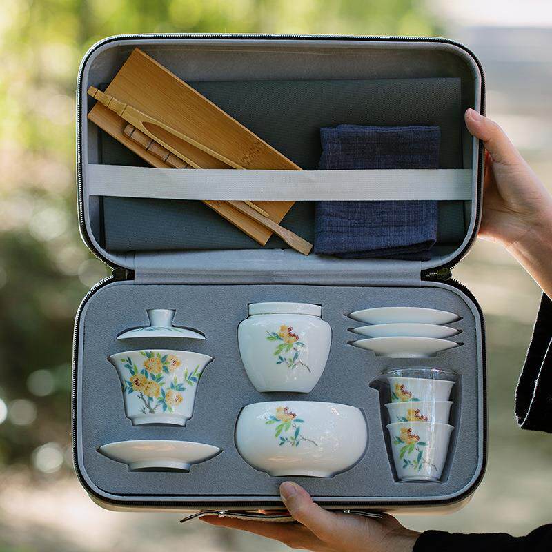 白瓷旅行套组甜白茶艺教学茶具便携包盖碗茶具茶艺师培训商务旅行