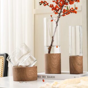 创意水泥花瓶摆件客厅插花玻璃透明高级感绿植水养玫瑰鲜花雪柳