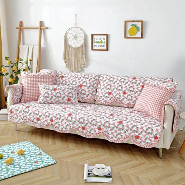 四季通用棉布印花水洗沙发垫韩式田园波浪边防滑沙发坐垫巾全盖