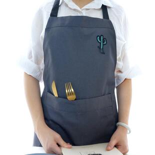 棉麻围裙厨房男家用简约棉时尚个性男士刺绣工作服女家务围裙、袖