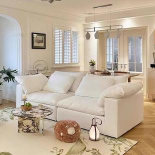奶油风云朵极简现代小户型布艺豆腐块客厅2023新款全拆洗羽绒沙发