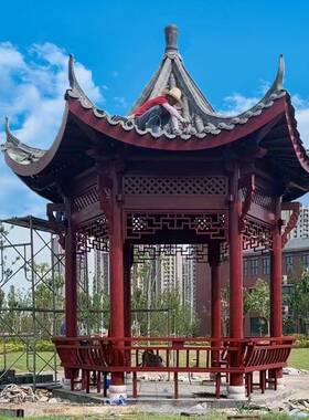 古厂家实木凉亭户30329外铝木角凉亭横铝瓦防木腐仿实木六六角亭