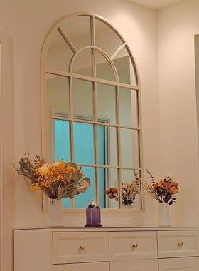 法式形玻璃隔复断古奶油风铁艺拱形玻璃屏风拱窗风客厅遮挡玄屏关