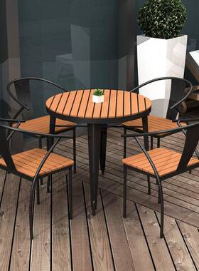 庭院露BJM台塑木户别外桌椅白色花园阳台墅铁防艺防水嗮0cm8圆桌