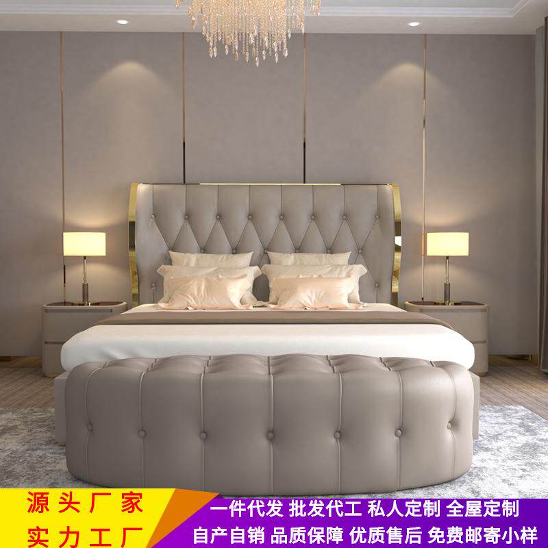 后现代轻奢床设计师主卧主卧婚床意大利软包大床意式简约双人床