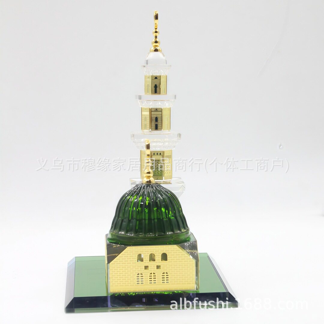 新款汽车摆件天方钟塔水晶玻璃车座工艺品建筑中东旅游纪念品