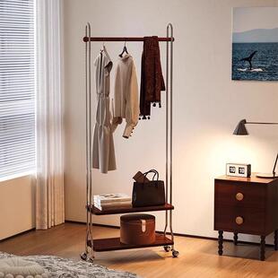 中古奶油风实木衣帽架落地铁艺卧室家用挂衣小型可移动置物收纳架