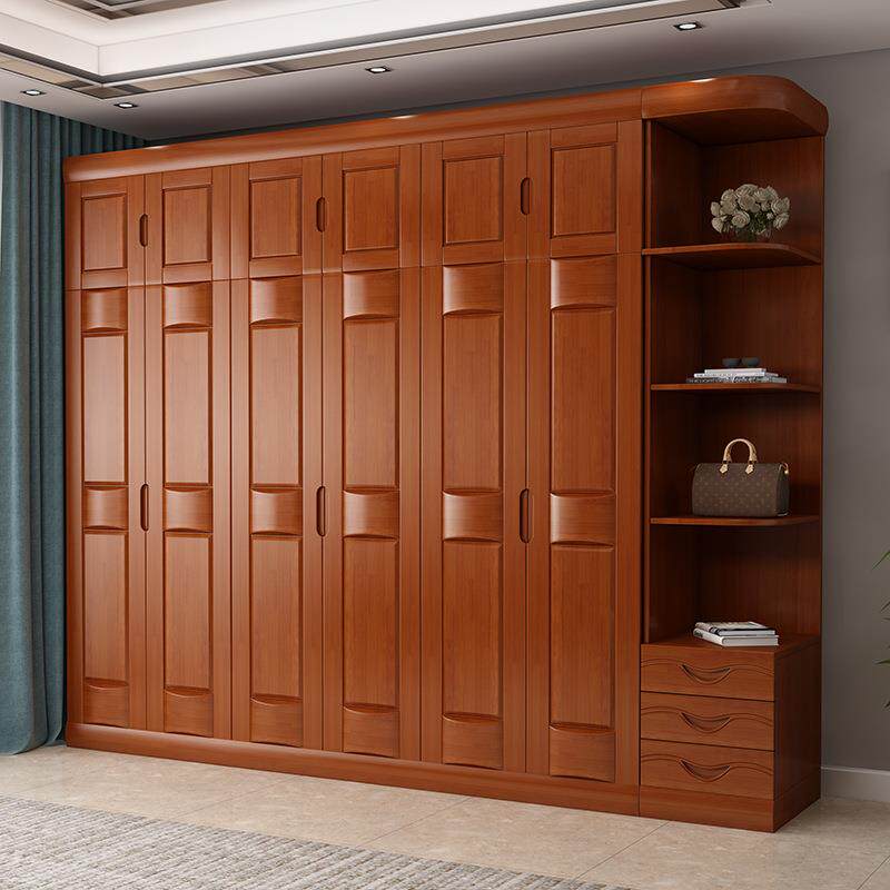 现代简约实木衣柜家用用卧室大衣橱新中式收纳储物柜子橡胶木家具