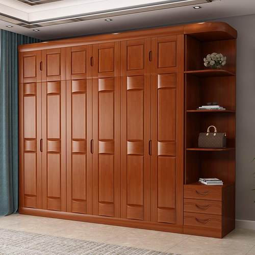 现代简约实木衣柜家用用卧室大衣橱新中式收纳储物柜子橡胶木家具