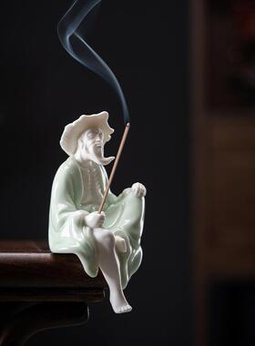 创鱼意陶瓷人物姜太公钓摆件家缸RGQ居客厅鱼摆设景观假山流水饰