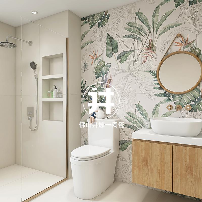 法卫生间瓷砖绿物色植花砖600120x0复古芭蕉叶墙砖龟JYYGBZ背竹浴