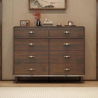 新中式卧斗柜室家用五斗储柜床尾收纳物60252柜复古靠墙实风木色