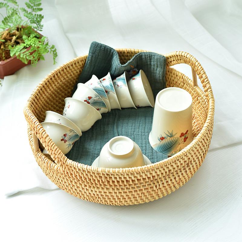 越南工秋藤编月亮果蓝果蔬客厅筐餐厅干果LDS-0051点心物收纳框杂