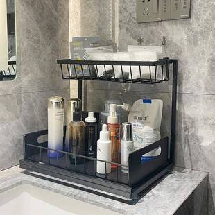 厨房浴收室抽收纳置架下水槽纳拉筐多功能金属抽屉式置收纳架厨房