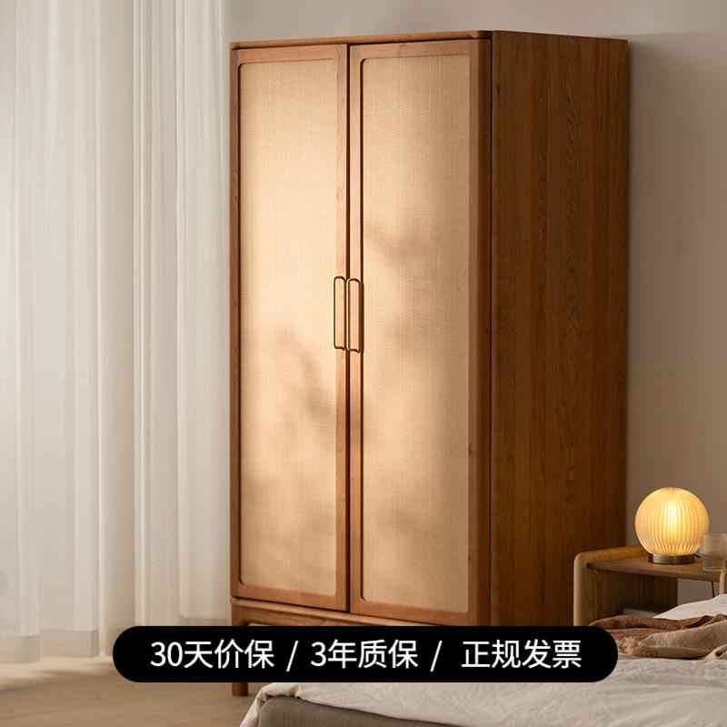 致家家居室衣樱桃木实卧木储47324物柜玻璃开门现简代约柜黑胡桃