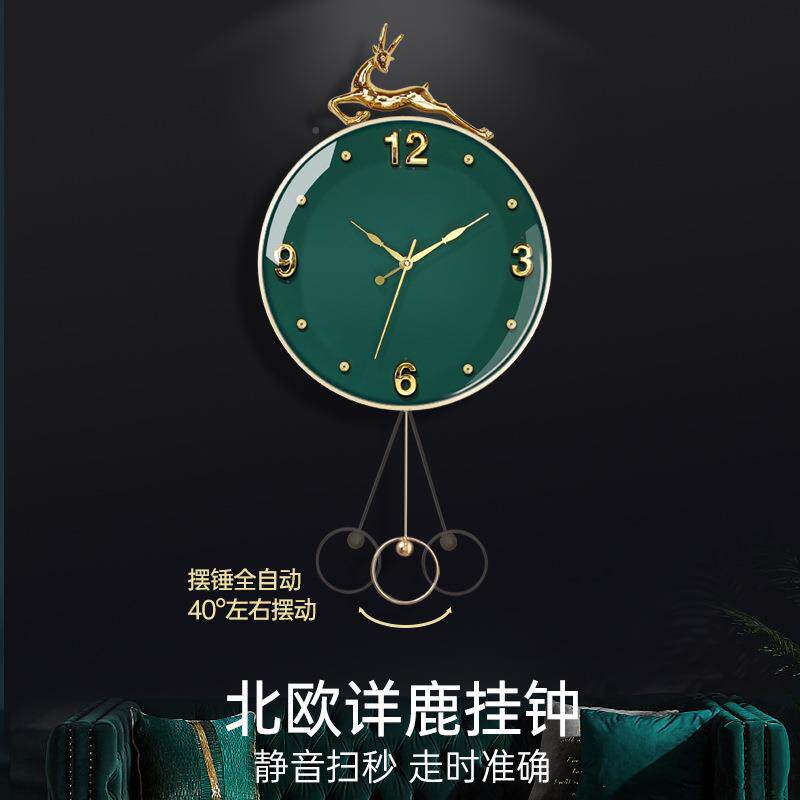 鹿头挂钟现代约家用静简音时2023新厅款客钟表挂B款大号钟创意石
