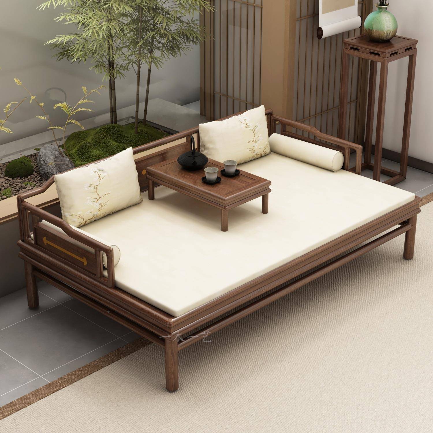 新中式罗宋汉床实木推拉床妃氏美学贵躺椅简沙约小985户型客厅发